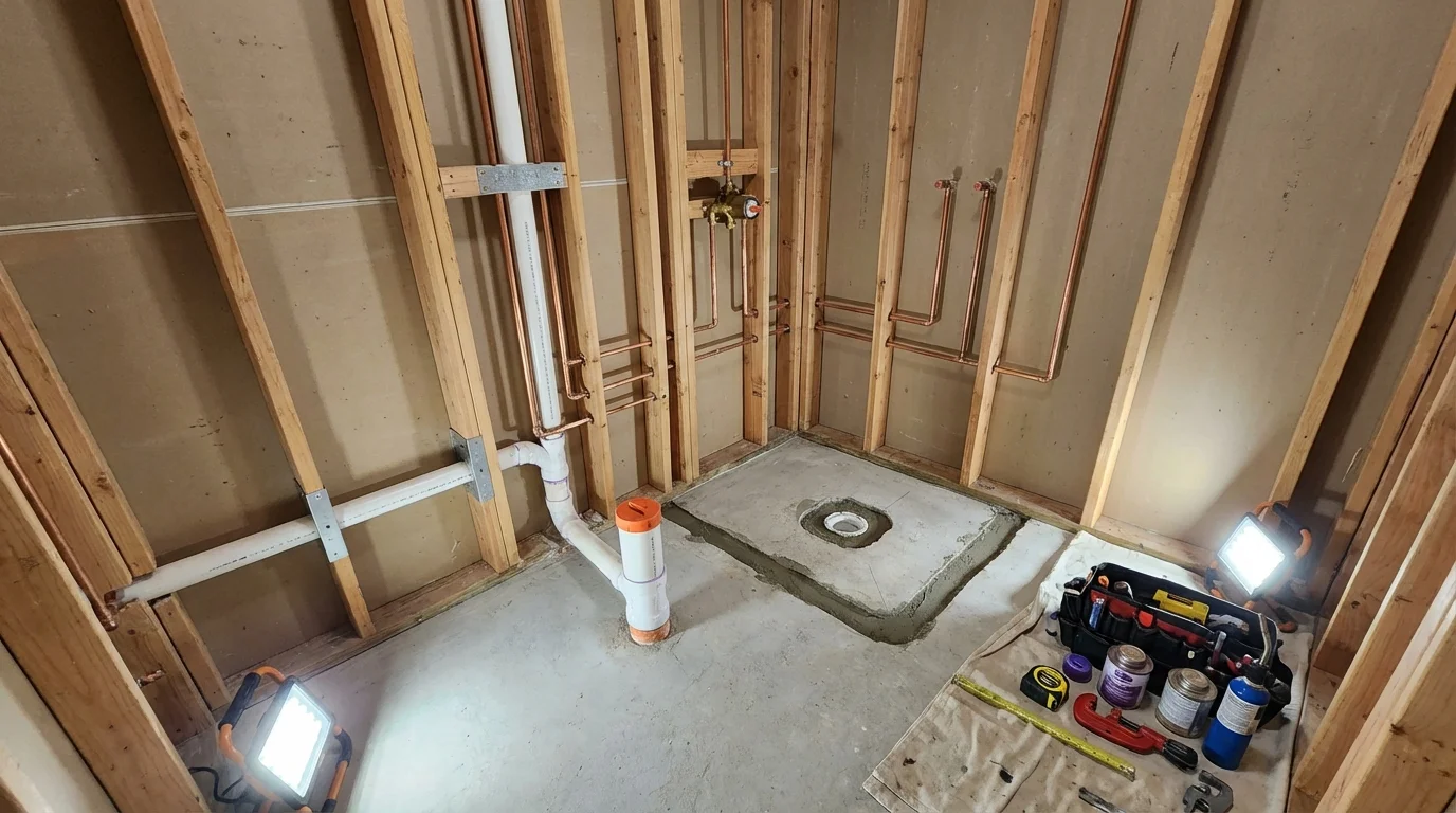 Bathroom rough-in plumbing during remodel by Johns Plumbing LLC in Citrus Heights