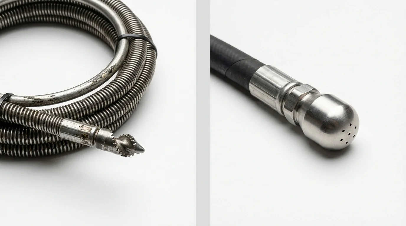 Drain snake cable and hydro jetting nozzle used for drain cleaning in Citrus Heights, CA